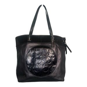 Coach Laura Signature Embossed Leather Tote Black F18336